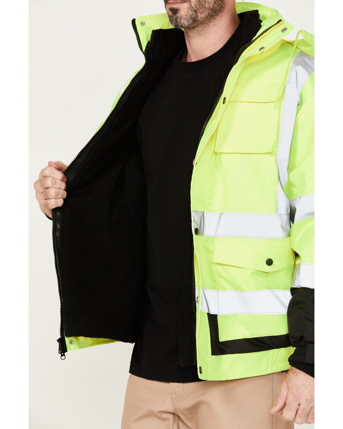 Image #2 - Hawx Men's 3-In-1 Hi-Vis Bomber Work Jacket - Tall, Yellow, hi-res