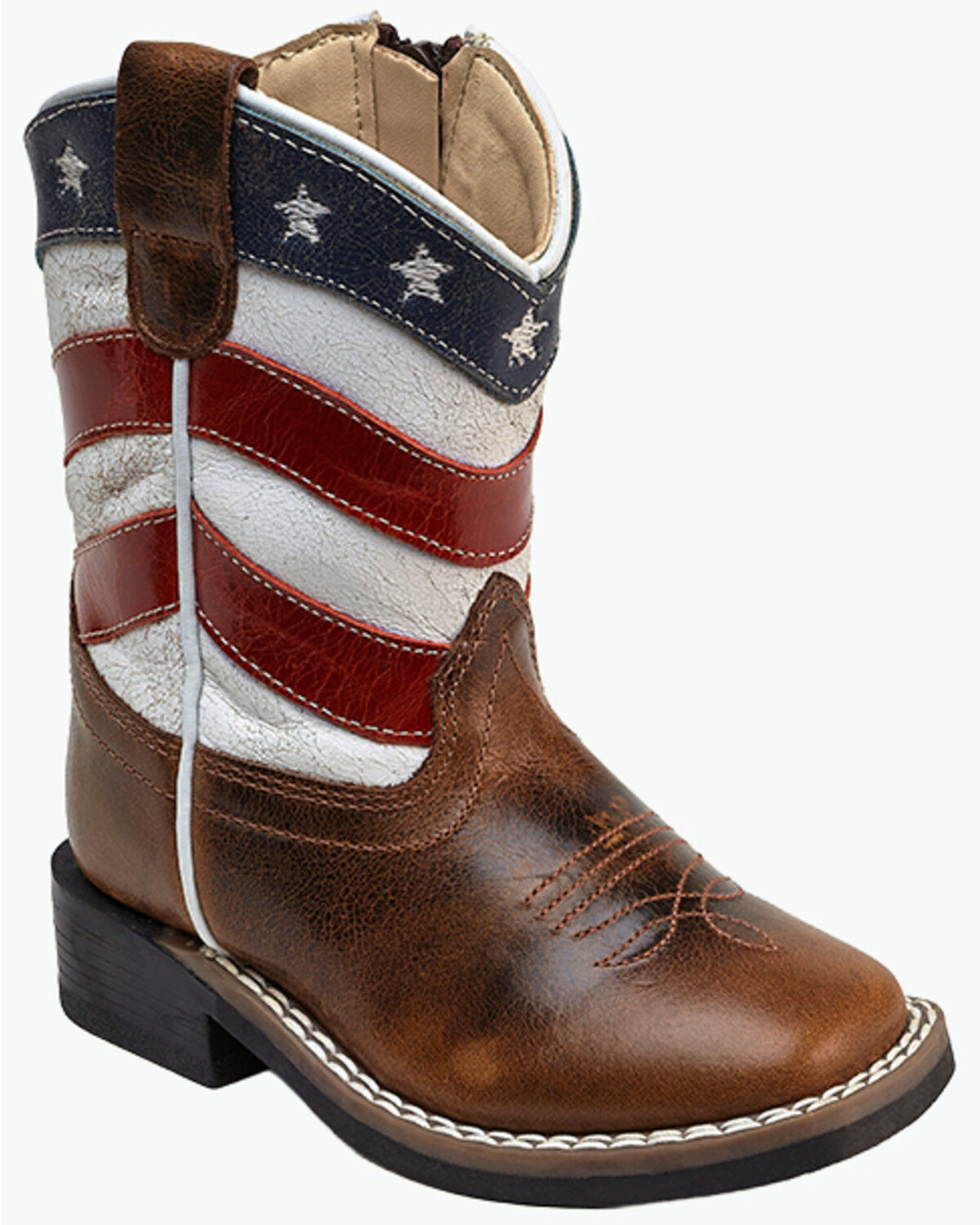 Image #1 - Old West Toddler Boys' Americana Western Boots - Broad Square Toe, Red/white/blue, hi-res
