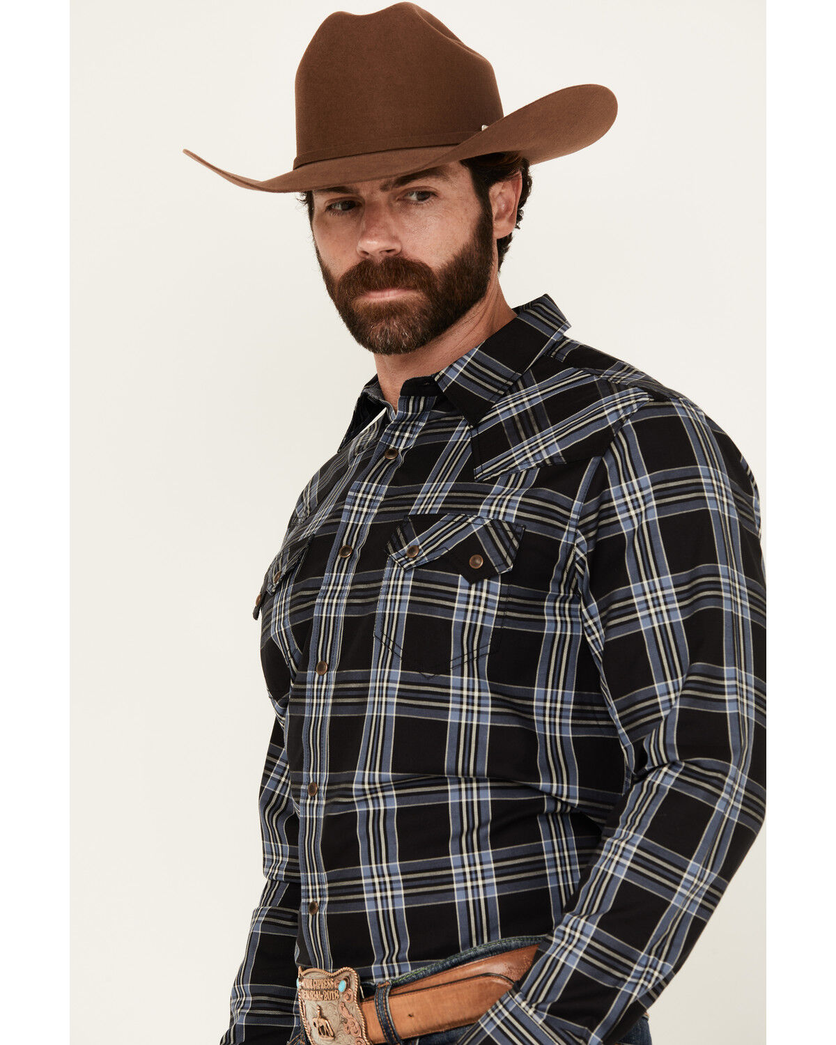 Image #2 - Cody James Men's Irving Plaid Print Long Sleeve Snap Western Shirt - Big, Navy, hi-res