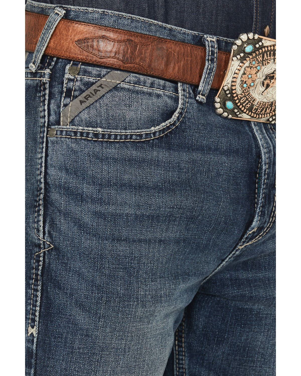 Image #2 - Ariat Men's M7 Dark Wash High Rise Slim Straight Stretch Denim Jeans, Dark Wash, hi-res