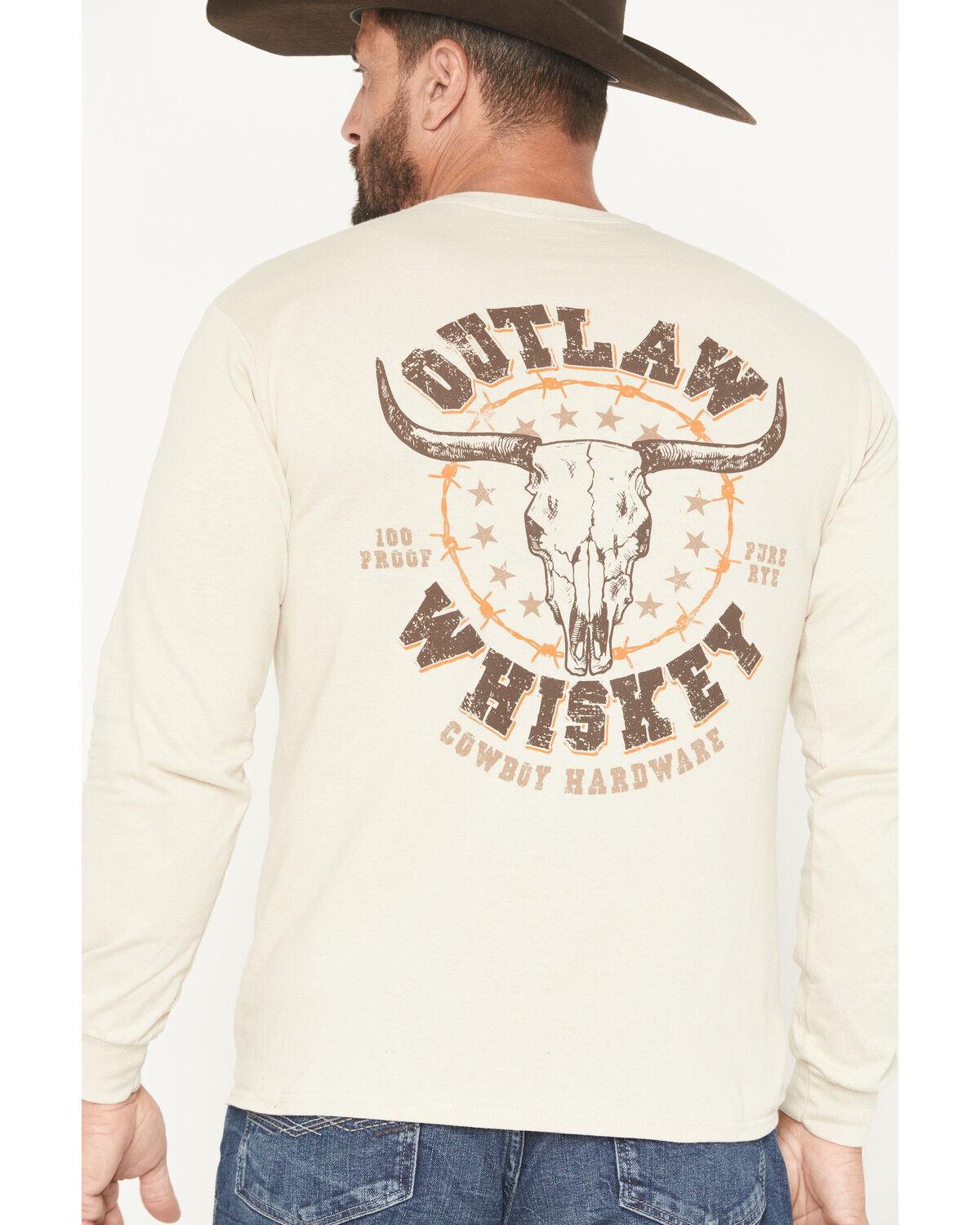 Image #4 - Cowboy Hardware Men's Outlaw Whiskey Long Sleeve Graphic T-Shirt, Sand, hi-res