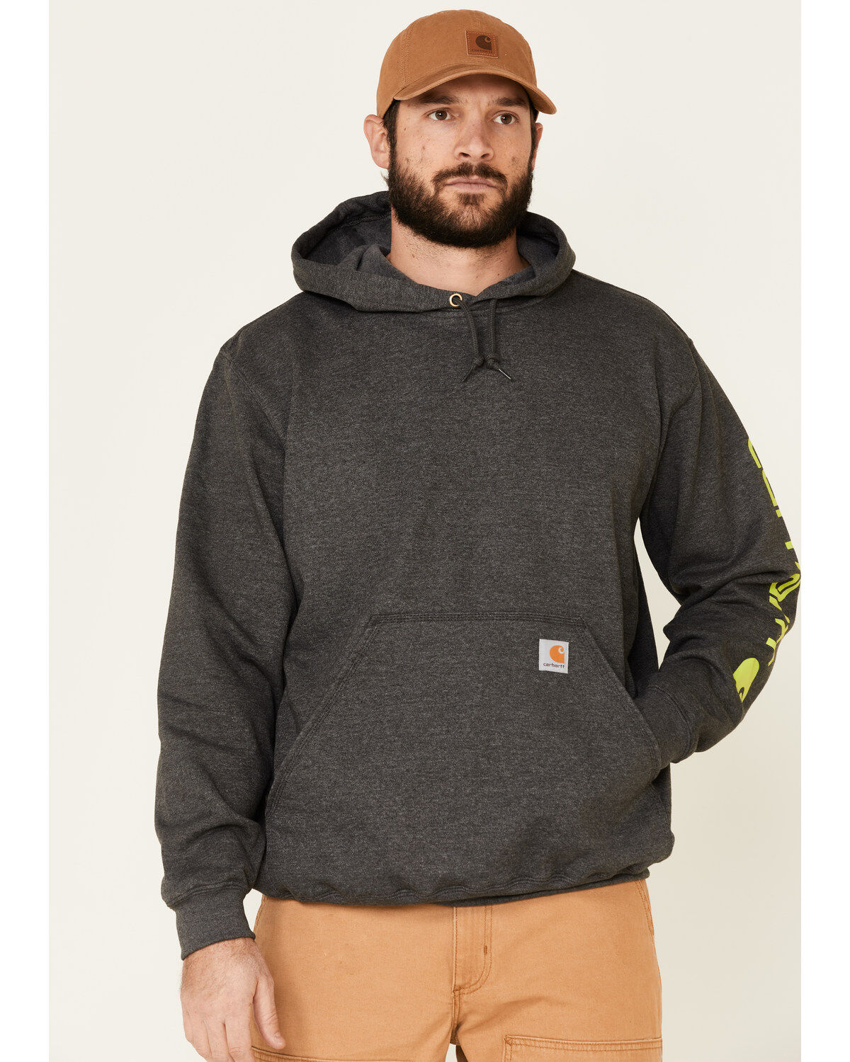 Image #1 - Carhartt Men's Loose Fit Midweight Logo Sleeve Graphic Hooded Sweatshirt, Medium Grey, hi-res
