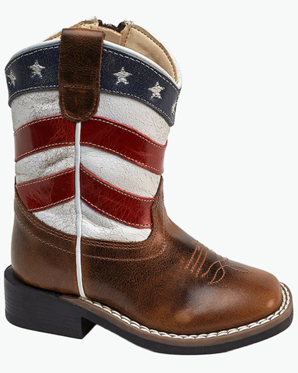 Image #2 - Old West Toddler Boys' Americana Western Boots - Broad Square Toe, Red/white/blue, hi-res