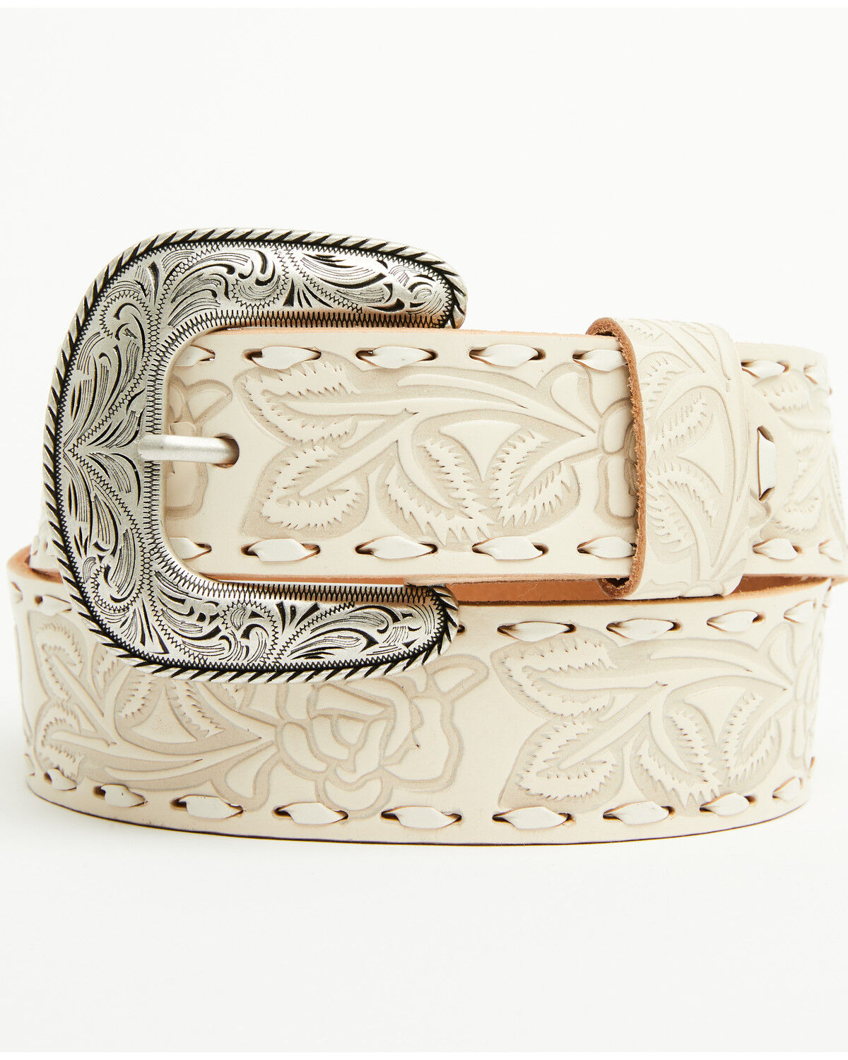 Image #1 - Shyanne Women's Rose Embossed Verity Classic Buckle Belt, Cream, hi-res