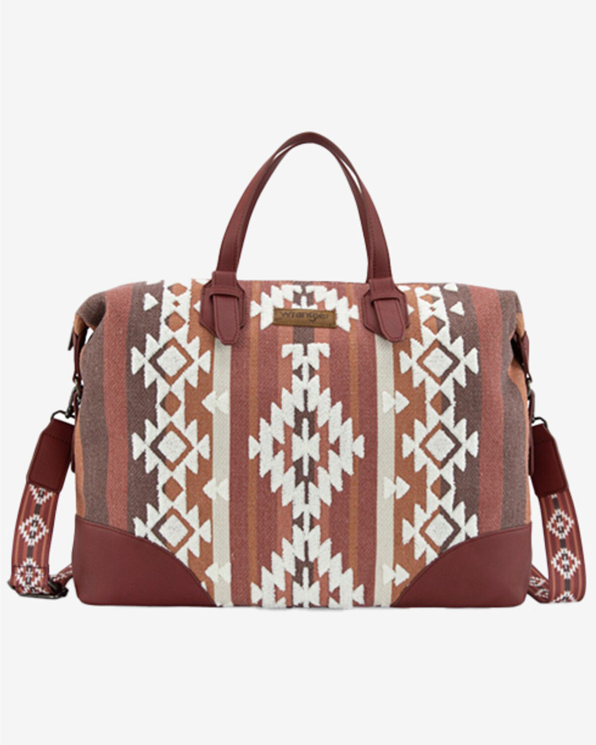 Image #1 - Wrangler Women's Sherpa Southwestern Print Canvas Duffle Bag, Burgundy, hi-res