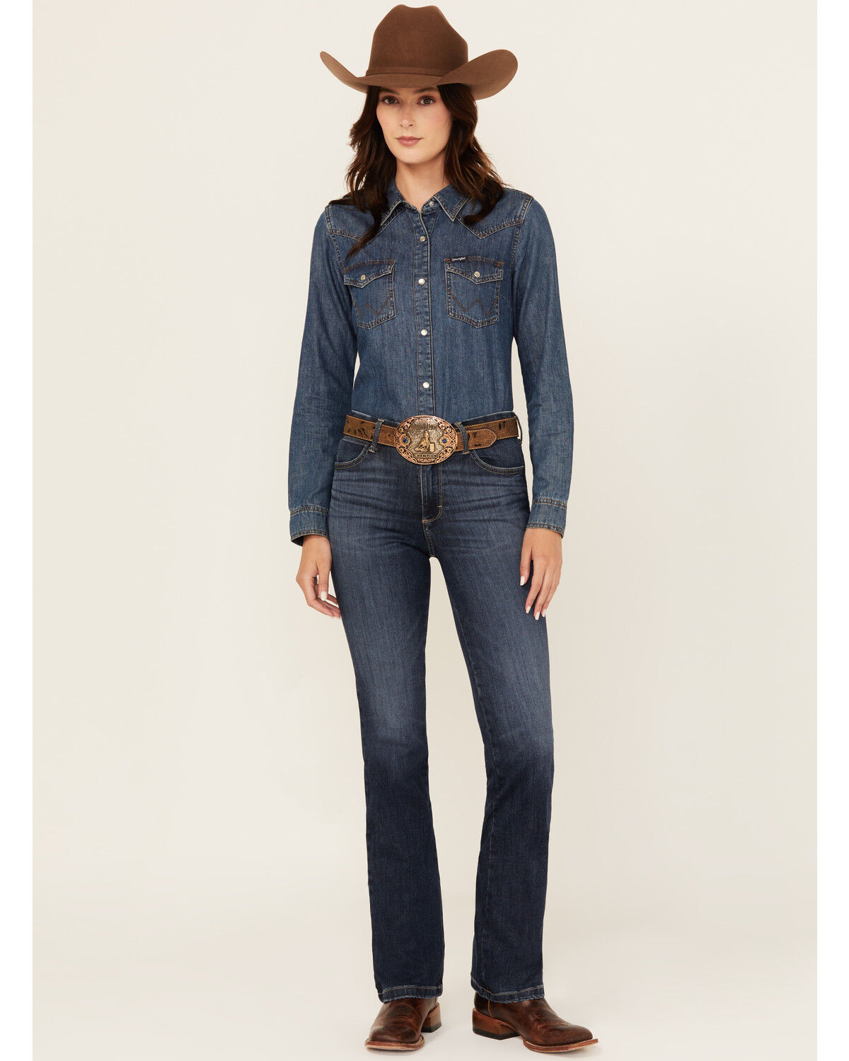 Image #1 - Wrangler Women's Lacey Dark Wash Bespoke High Rise Bootcut Stretch Denim Jeans, Dark Wash, hi-res
