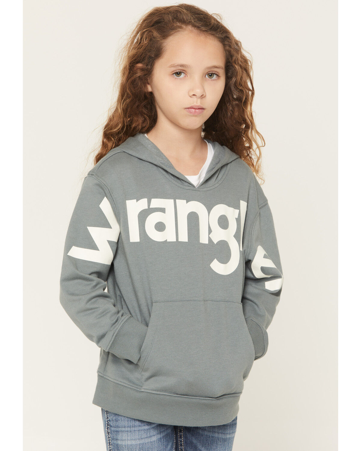 Image #1 - Wrangler Girls' Bold Logo Hoodie, Teal, hi-res