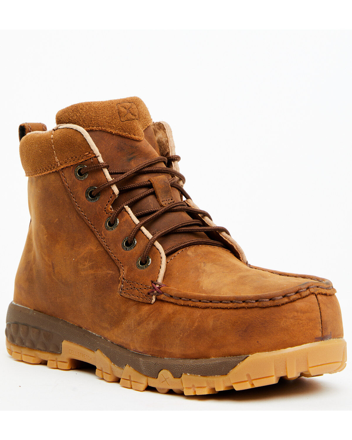 Image #1 - Twisted X Women's 4" Oiled Saddle Work Boots - Moc Toe, Brown, hi-res