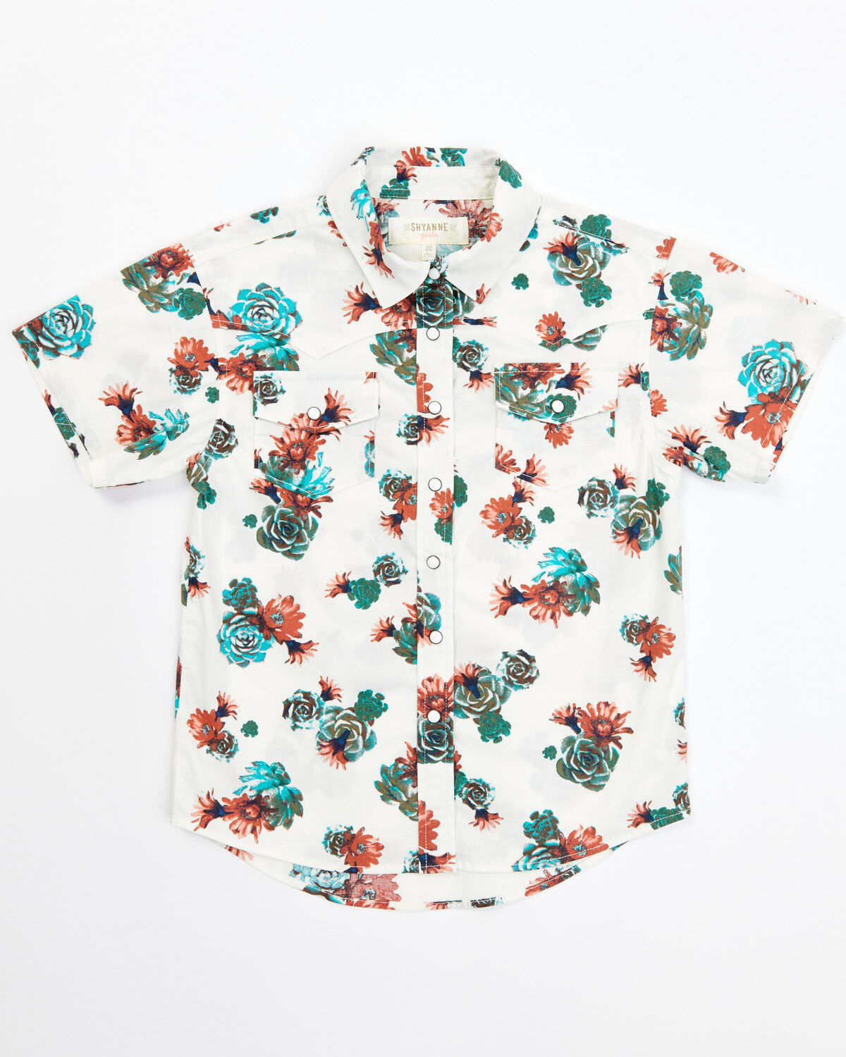 Shyanne Toddler Girls' Floral Print Short Sleeve Western Pearl Snap Shirt, Ivory, hi-res