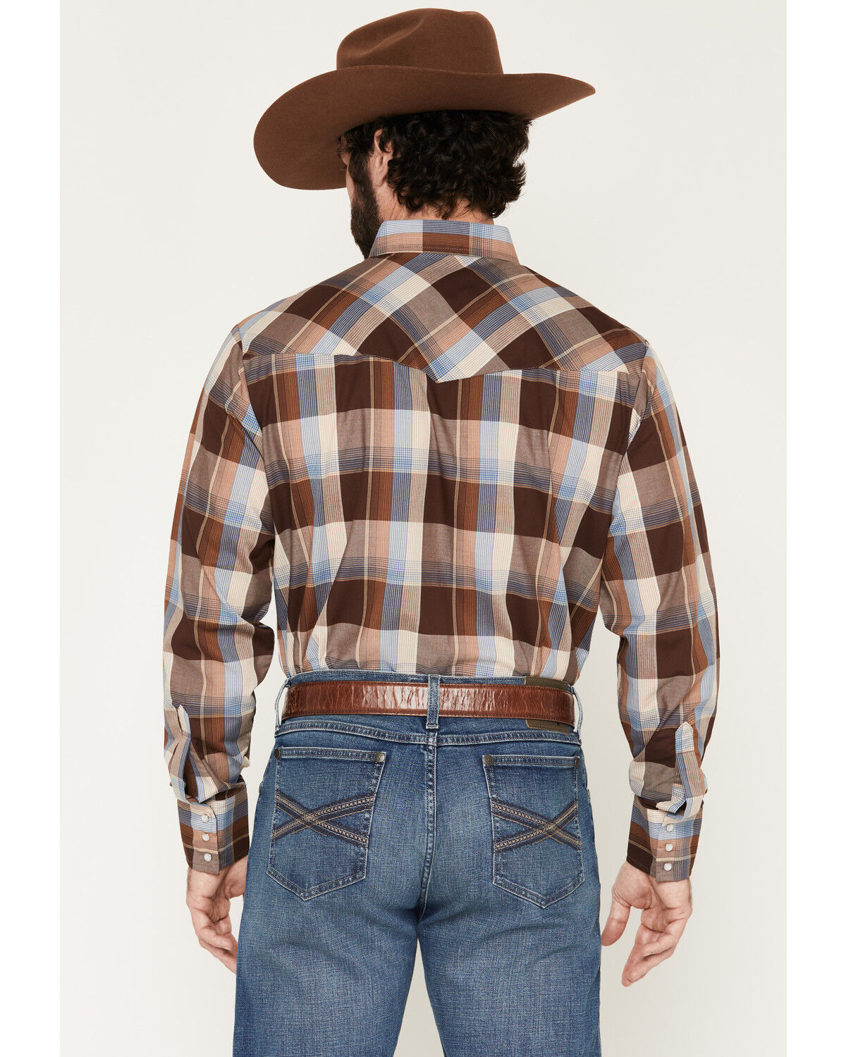 Image #4 - Ely Walker Men's Plaid Print Long Sleeve Pearl Snap Western Shirt, Chocolate, hi-res