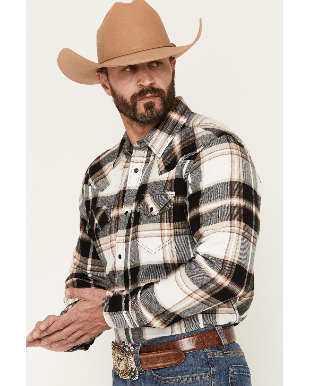 Image #2 - Cody James Men's Standard Issue Plaid Print Long Sleeve Snap Flannel Shirt, Black, hi-res
