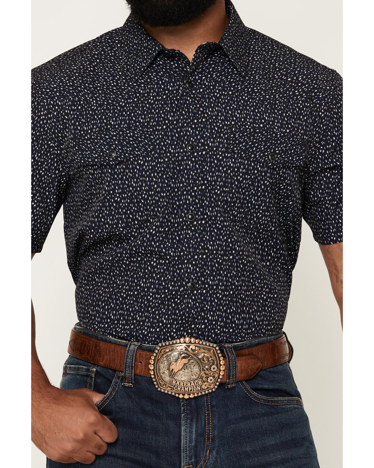 Image #3 - RANK 45&reg; Men's RODEOTEK&trade; 2.0 8 Spec Geo Print Short Sleeve Snap Stretch Performance Shirt, Black, hi-res