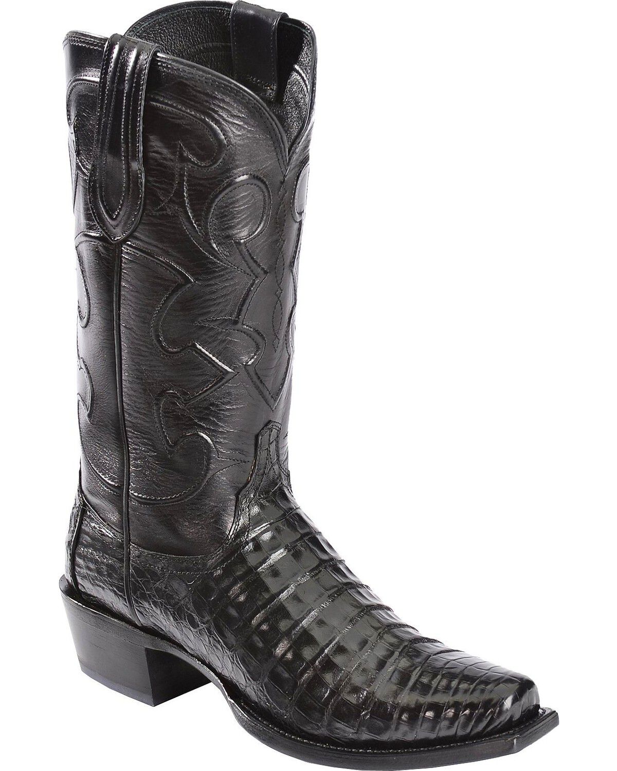 Image #1 - Lucchese 1883 Charles Croc Belly Western Boots - Square Toe, Black, hi-res