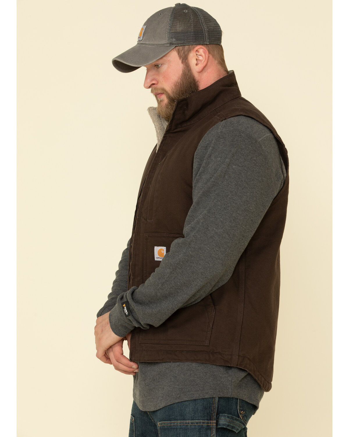 Image #2 - Carhartt Men's Dark Brown Washed Duck Sherpa Lined Mock Neck Work Vest - Big, Dark Brown, hi-res