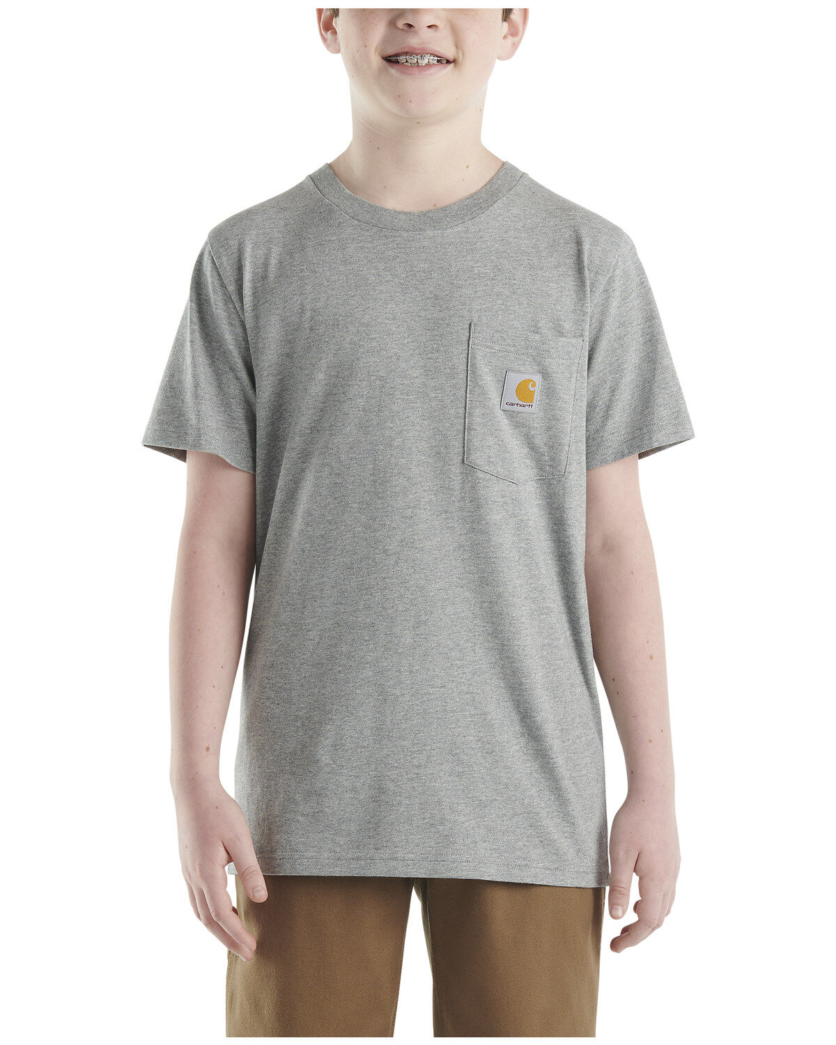 Carhartt Little Boys' Short Sleeve Logo Pocket T-Shirt, Charcoal, hi-res