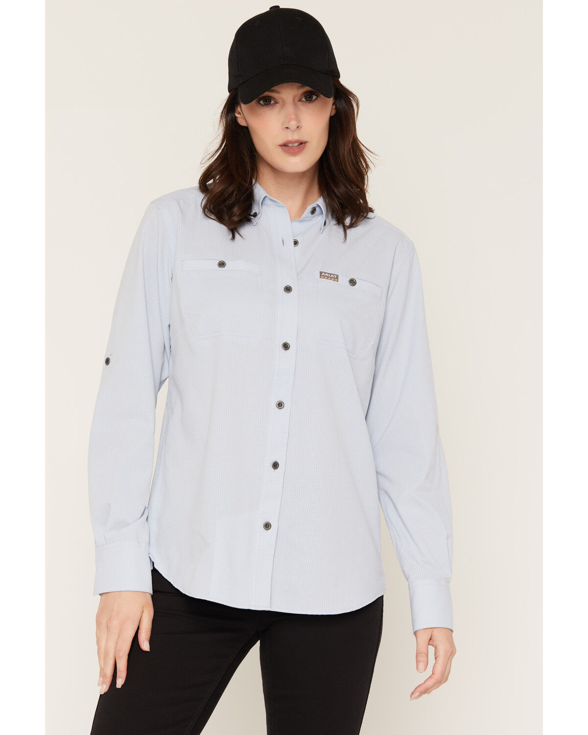 Image #1 - Ariat Women's Rebar Made Tough 360 Airflow DuraStretch Long Sleeve Button-Down Work Shirt, Light Blue, hi-res