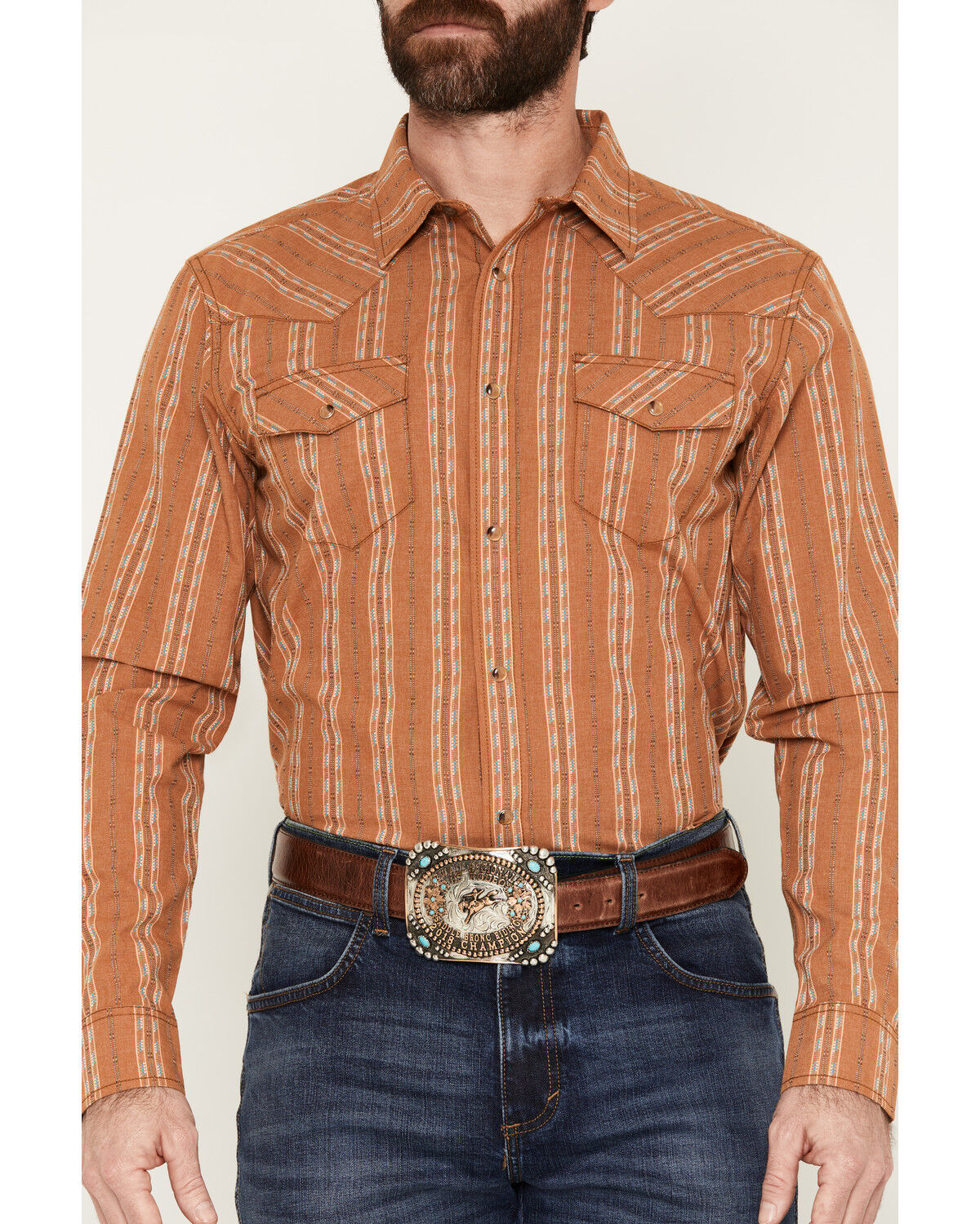Image #3 - Gibson Trading Co Men's Red Rock Striped Print Long Sleeve Snap Western Shirt - Big, Rust Copper, hi-res