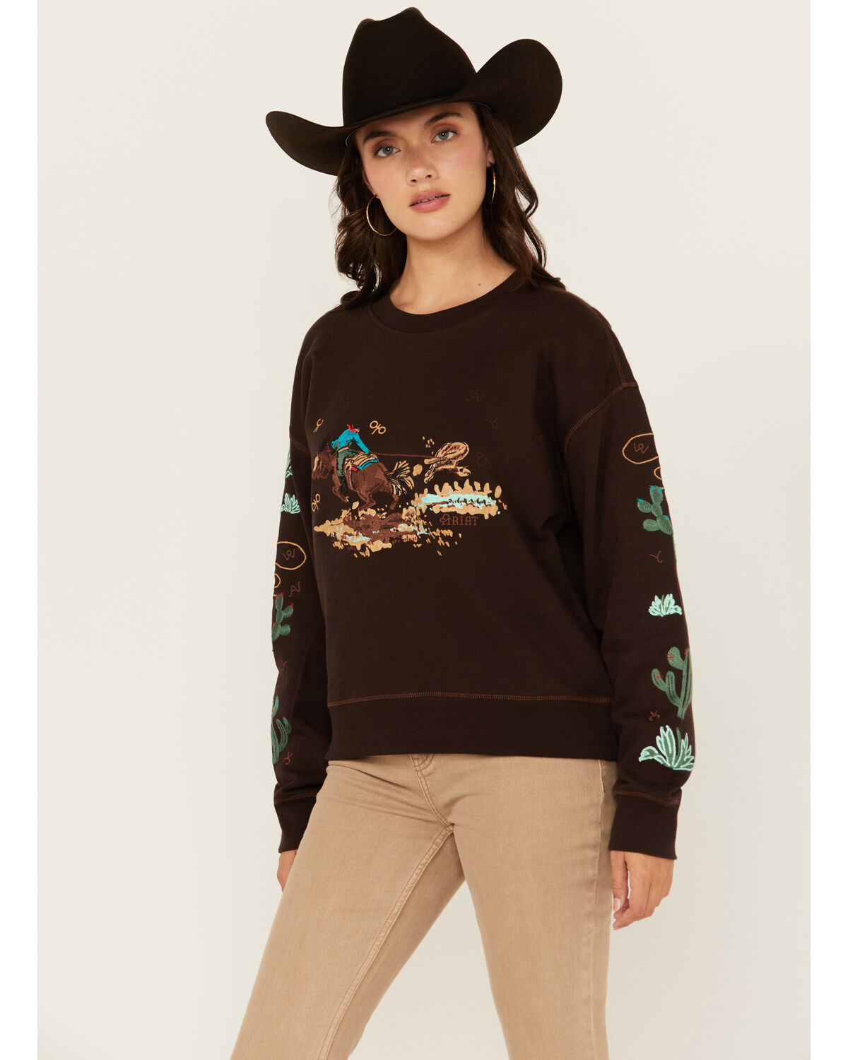 Ariat Women's Rodeo Sweatshirt, Brown, hi-res