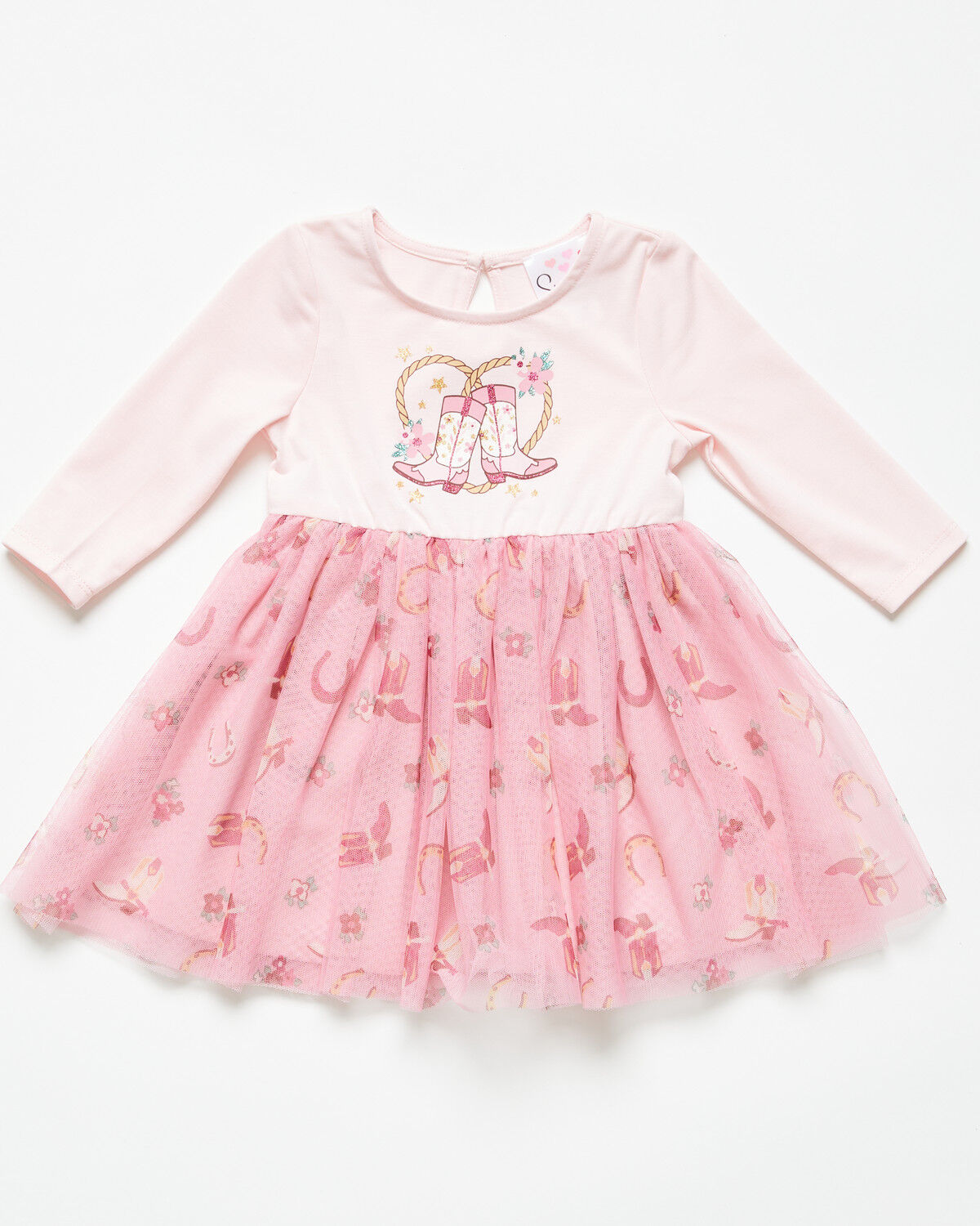 Image #1 - Sugar California Infant Girls' Cowboy Boot Long Sleeve Tutu Dress, Pink, hi-res