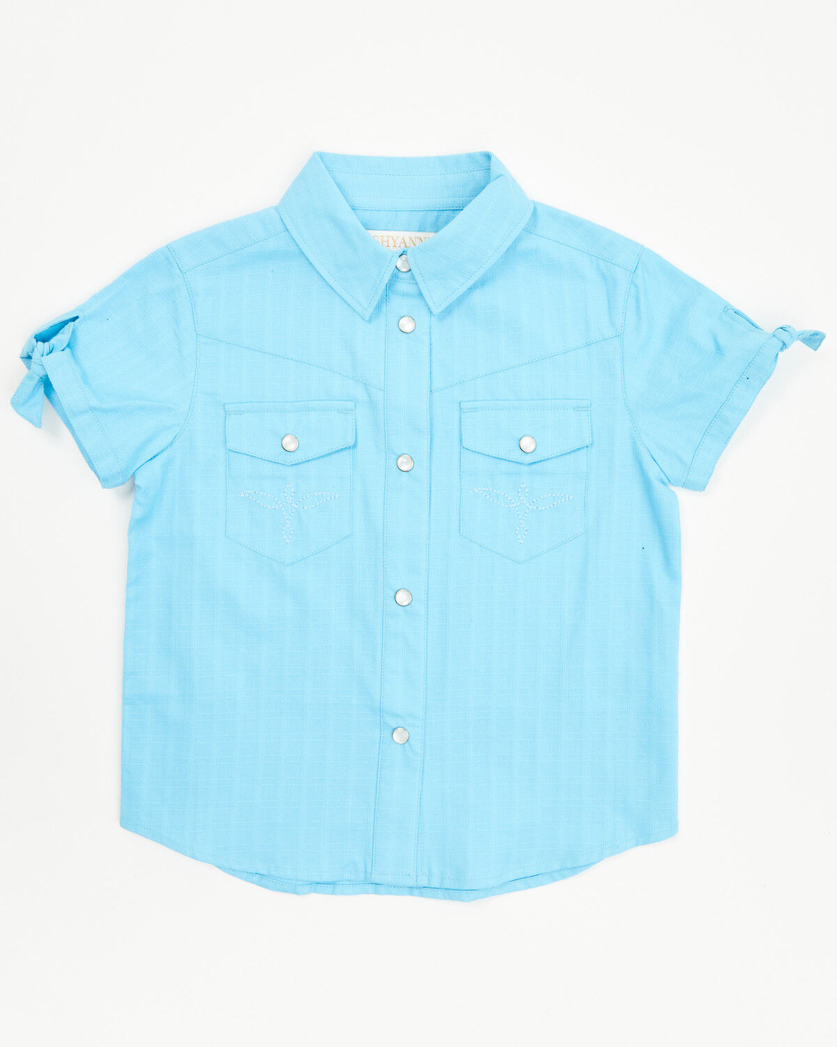 Image #1 - Shyanne Toddler Girls' Shadow Dobby Print Short Sleeve Snap Western Shirt, Light Blue, hi-res