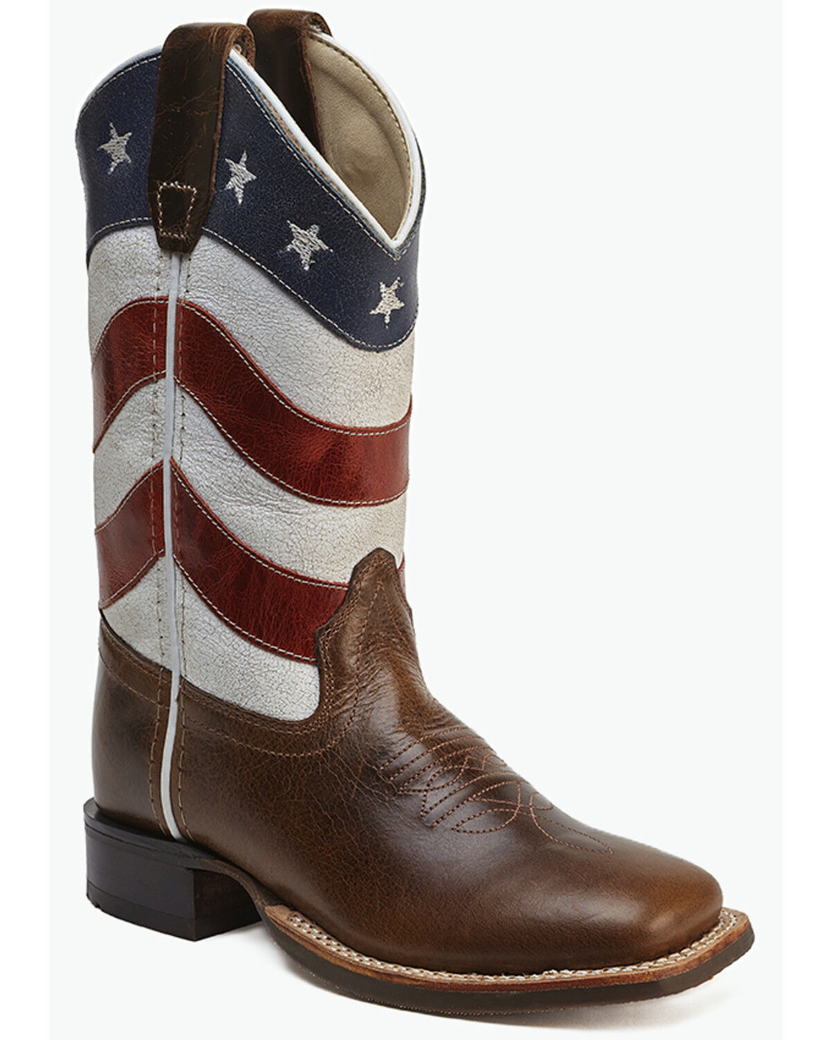 Image #1 - Old West Little Boys' Patriotic Western Boots - Broad Square Toe, Red/white/blue, hi-res
