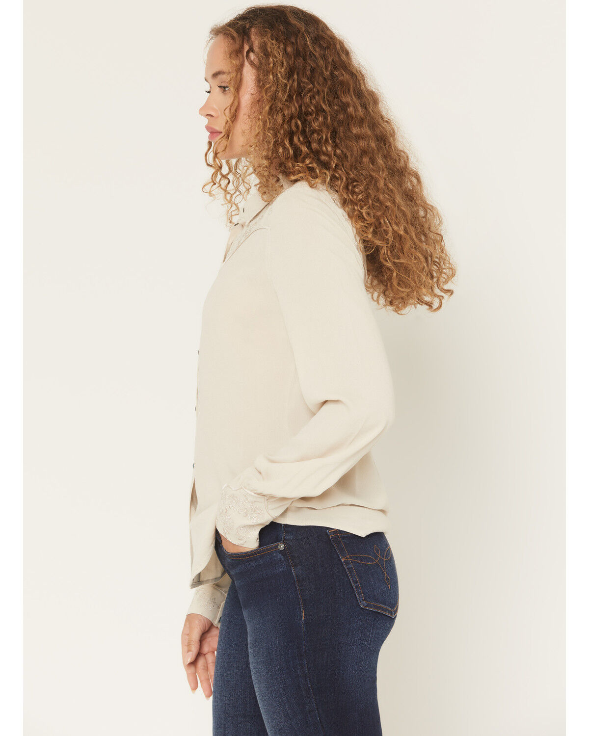 Image #2 - Shyanne Women's Bluespruce Embroidered Long Sleeve Snap Western Shirt, Oatmeal, hi-res