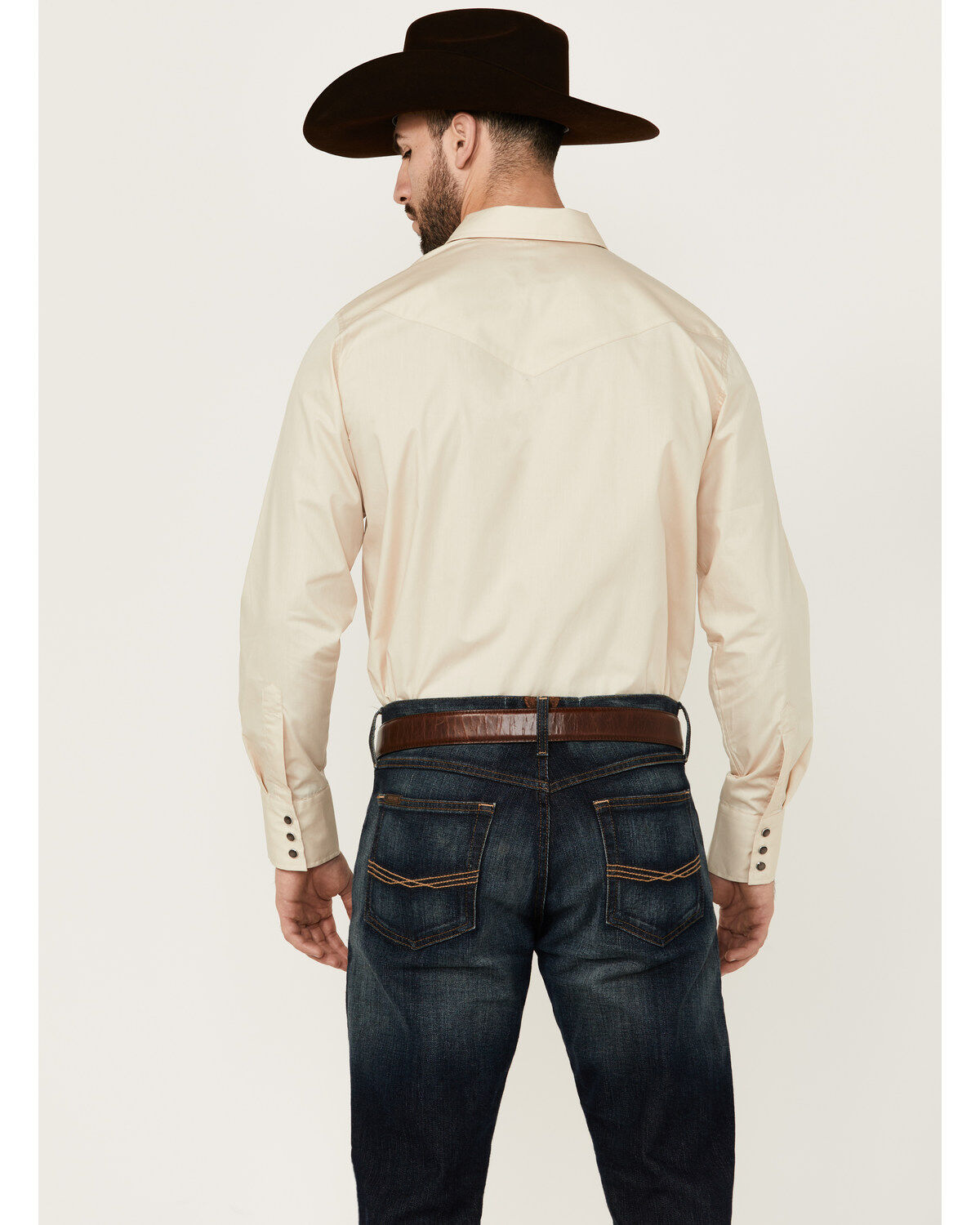 Image #4 - Gibson Men's Basic Solid Long Sleeve Pearl Snap Western Shirt, Tan, hi-res