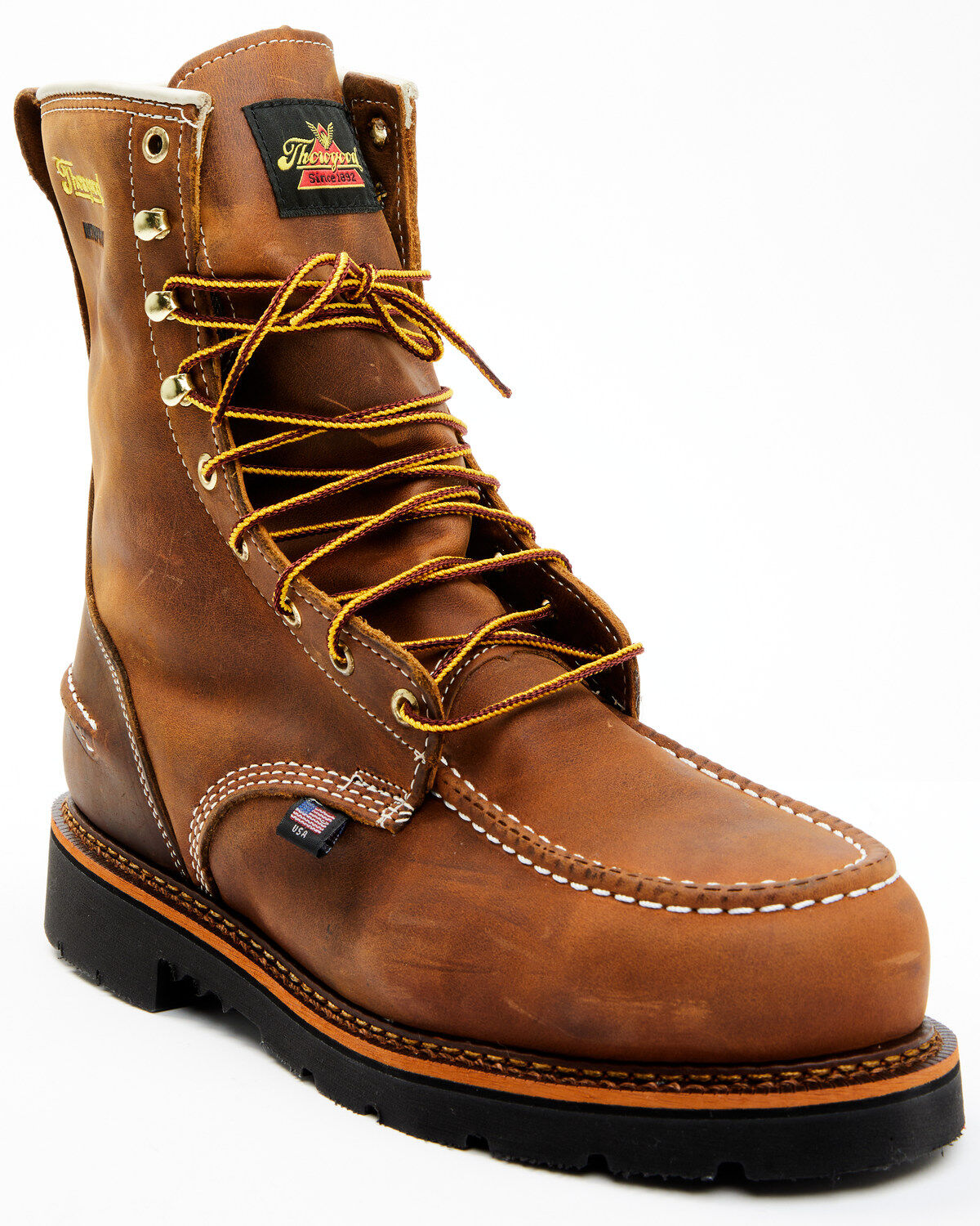 Thorogood Men's 8" Waterproof 1957 Series USA Work Boots - Steel Toe, Brown, hi-res
