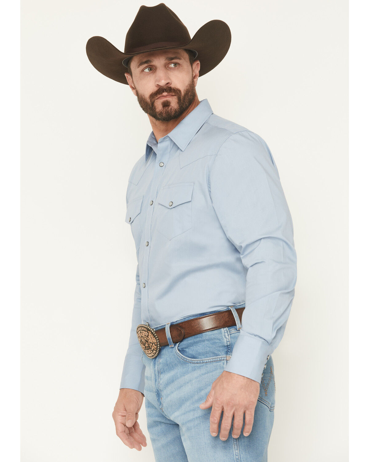 Image #2 - Gibson Trading Co Men's Campfire Solid Long Sleeve Snap Stretch Western Shirt - Tall, Blue, hi-res