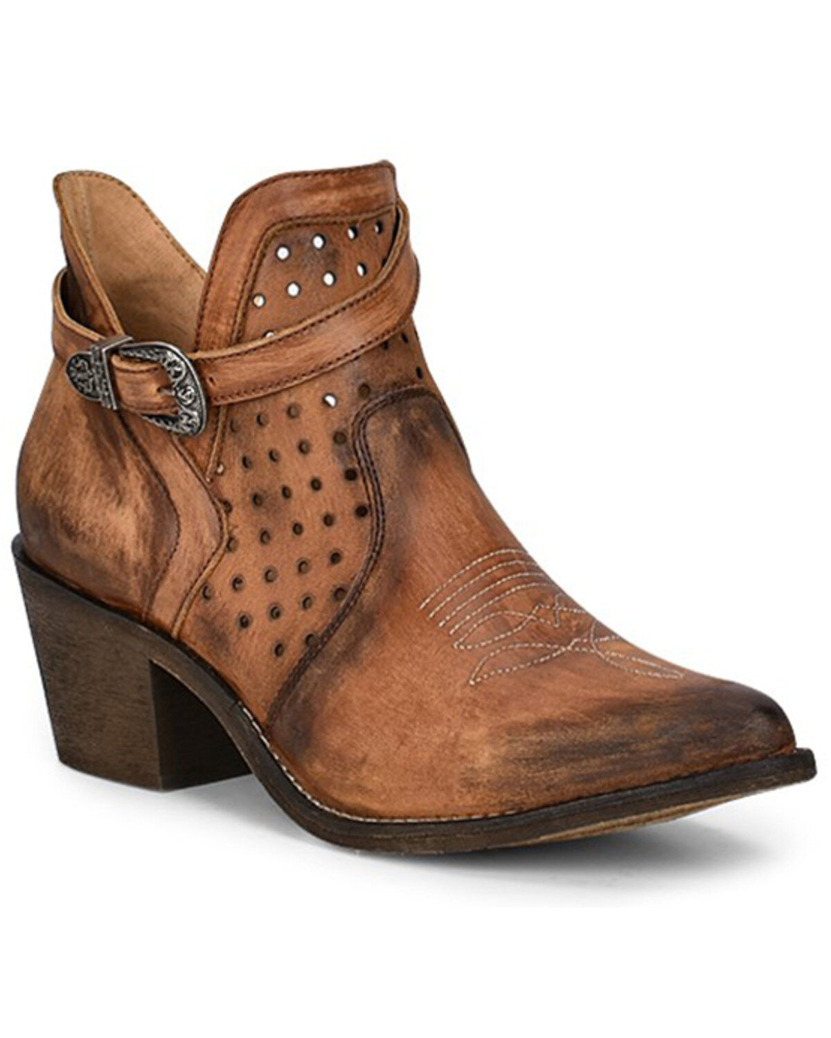Image #1 - Circle G Women's Cut Out Ankle Strap Western Booties - Round Toe, Brown, hi-res