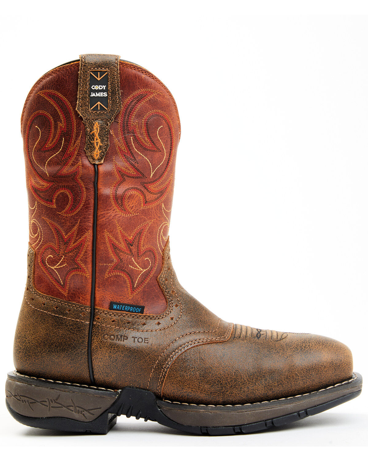 Image #2 - Cody James Men's 11" Nano Lite Waterproof Western Work Boots - Composite Toe, Orange, hi-res