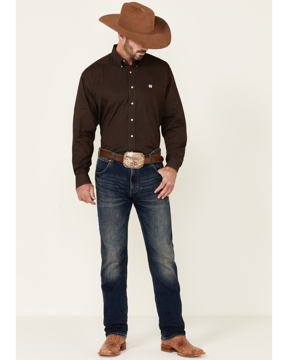 Image #2 - Cinch Men's Solid Brown Button Down Long Sleeve Western Shirt, Brown, hi-res