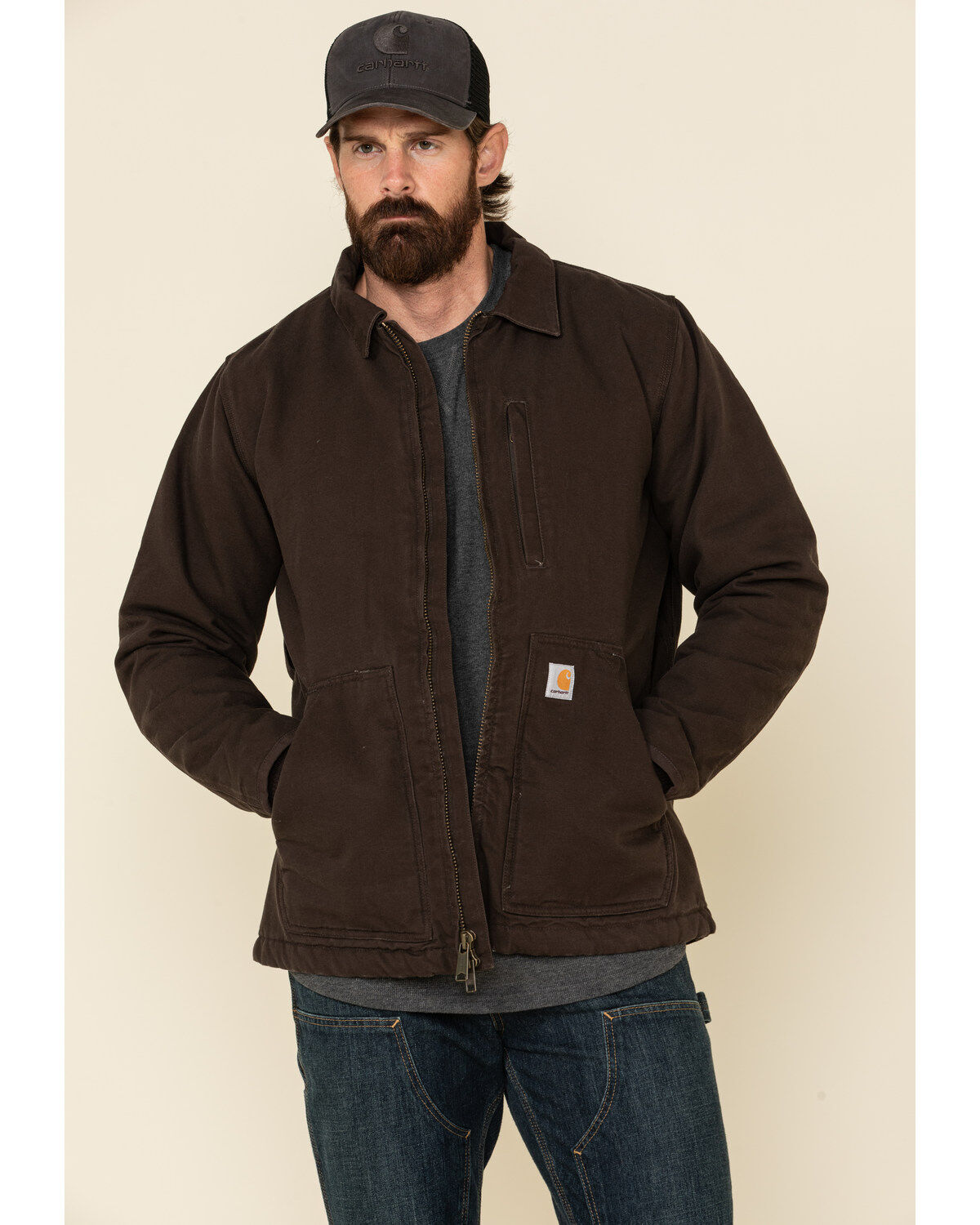 Image #1 - Carhartt Men's Dark Brown Washed Duck Sherpa Lined Work Coat - Big, Dark Brown, hi-res