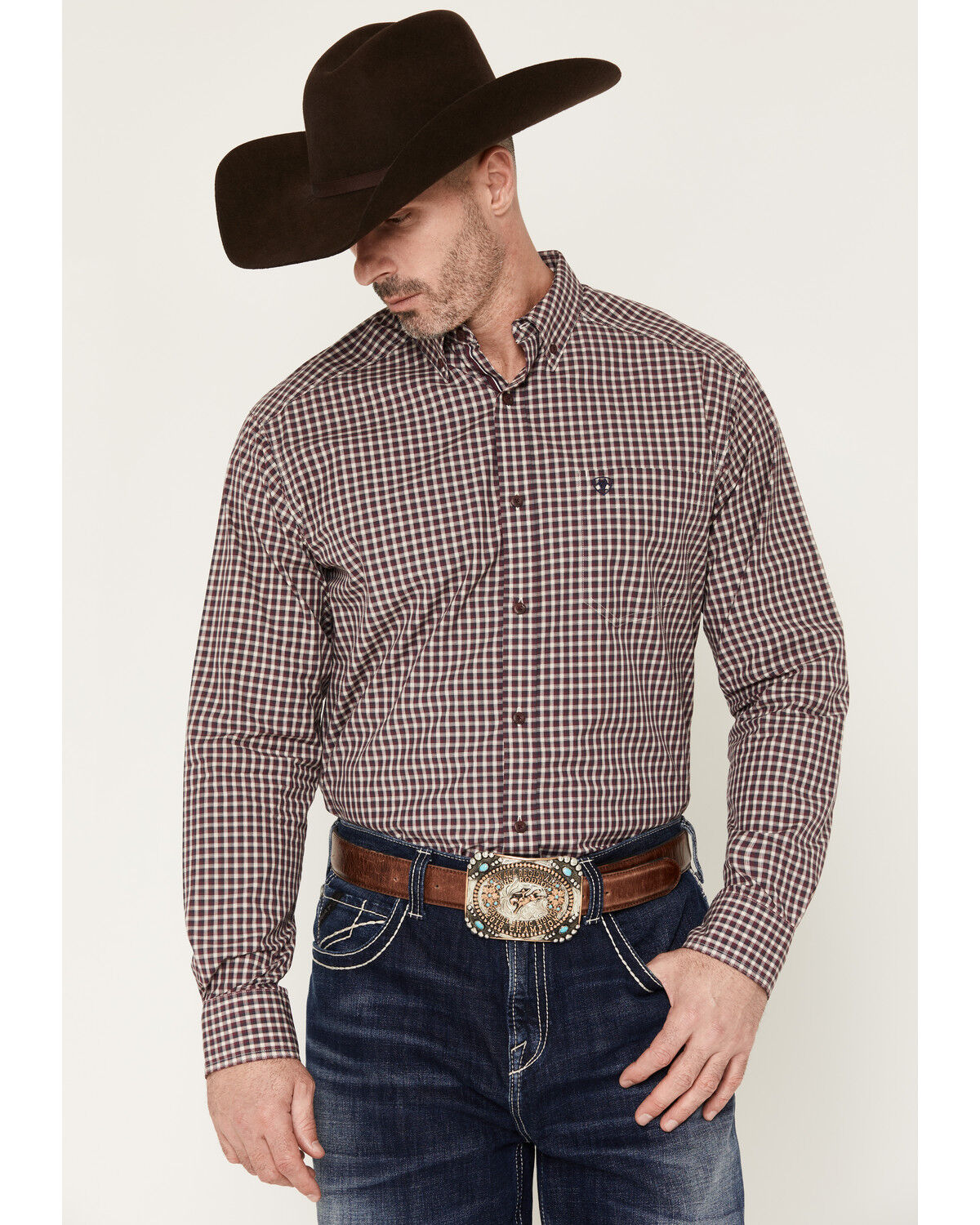 Image #1 - Ariat Men's Pro Series Jarvis Plaid Print Long Sleeve Button-Down Western Shirt, Blue, hi-res