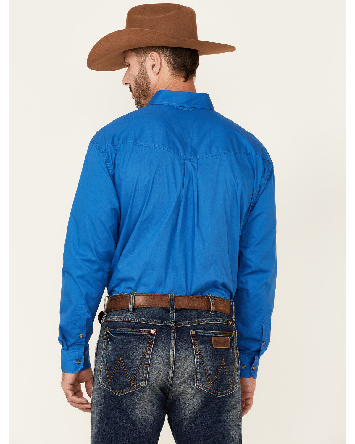 Image #4 - Roper Men's Solid Amarillo Collection Long Sleeve Button-Down Western Shirt, Royal, hi-res