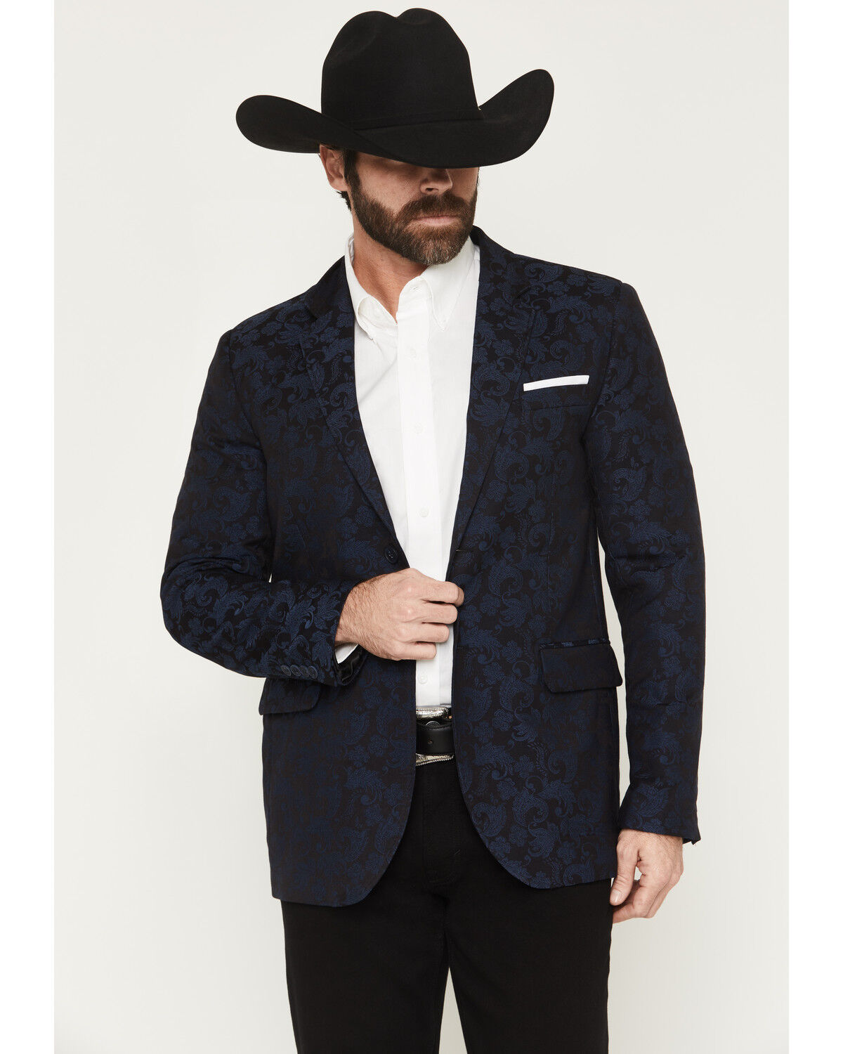 Image #1 - Rock & Roll Denim Men's Paisley Jacquard Modern Fit Sportcoat, Navy, hi-res