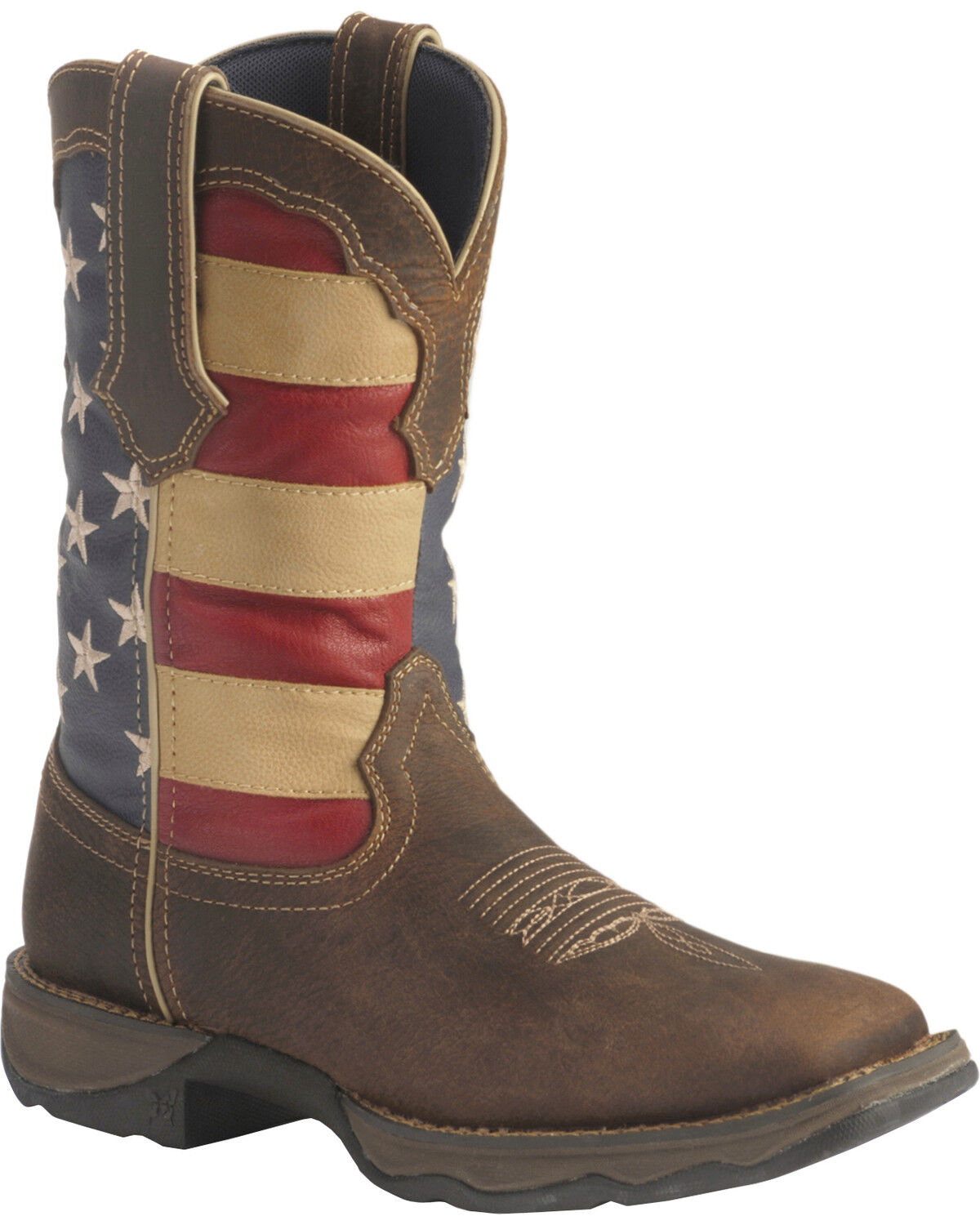 Durango Lady Rebel American Flag Western Performance Boots - Broad Square Toe, Brown, hi-res