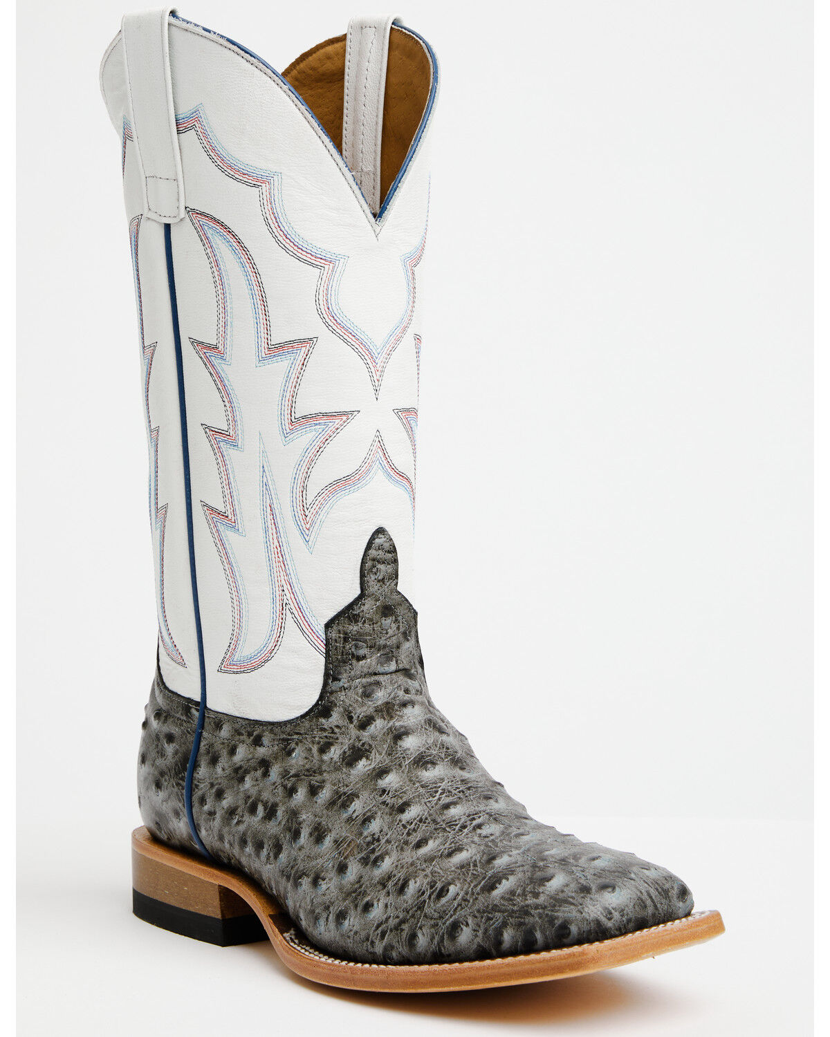 Image #1 - Horse Power Men's Ostrich Print Western Boots - Square Toe, Grey, hi-res