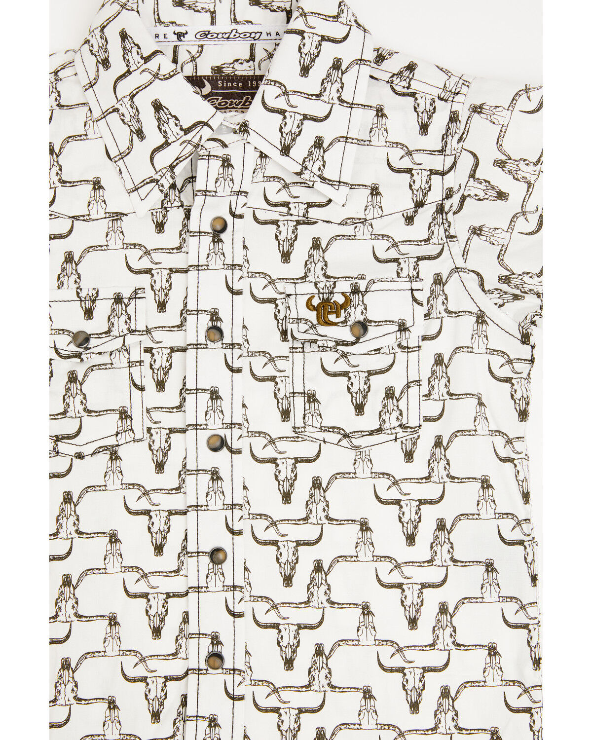 Image #2 - Cowboy Hardware Toddler Boys' Cow Skull Print Short Sleeve Snap Stretch Western Shirt, White, hi-res