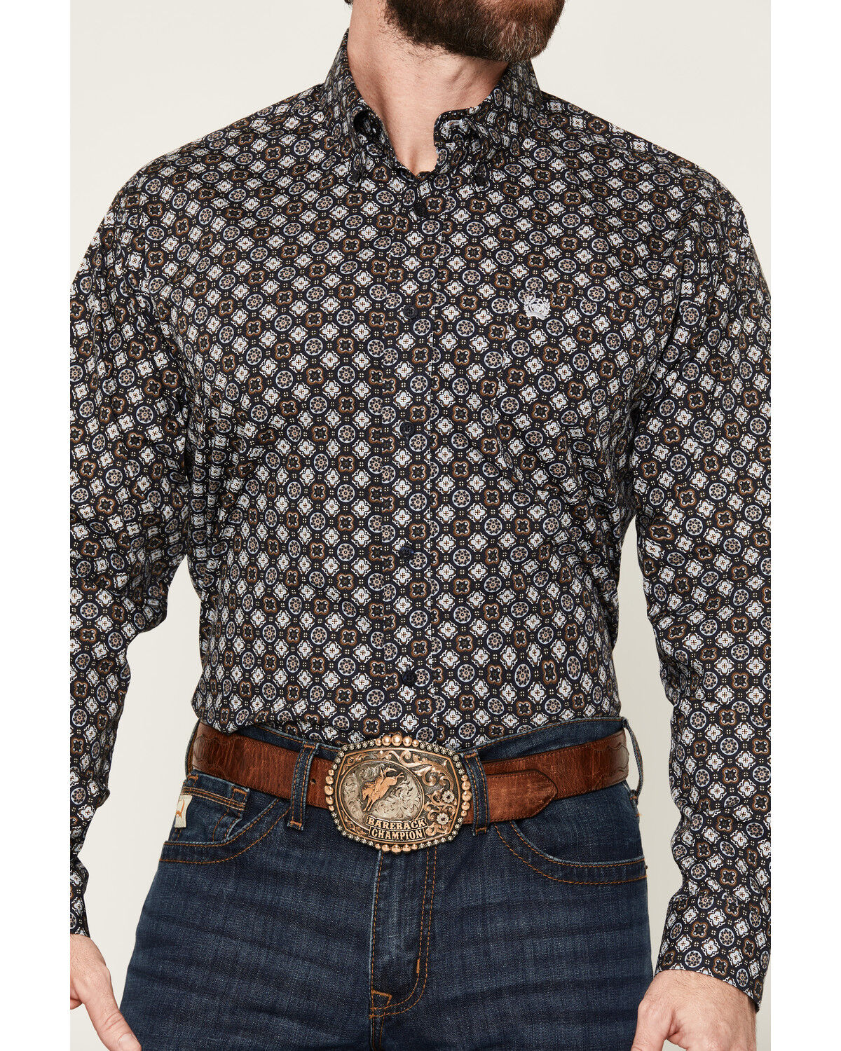 Image #3 - Cinch Men's Geo Print Long Sleeve Button-Down Western Shirt, Navy, hi-res