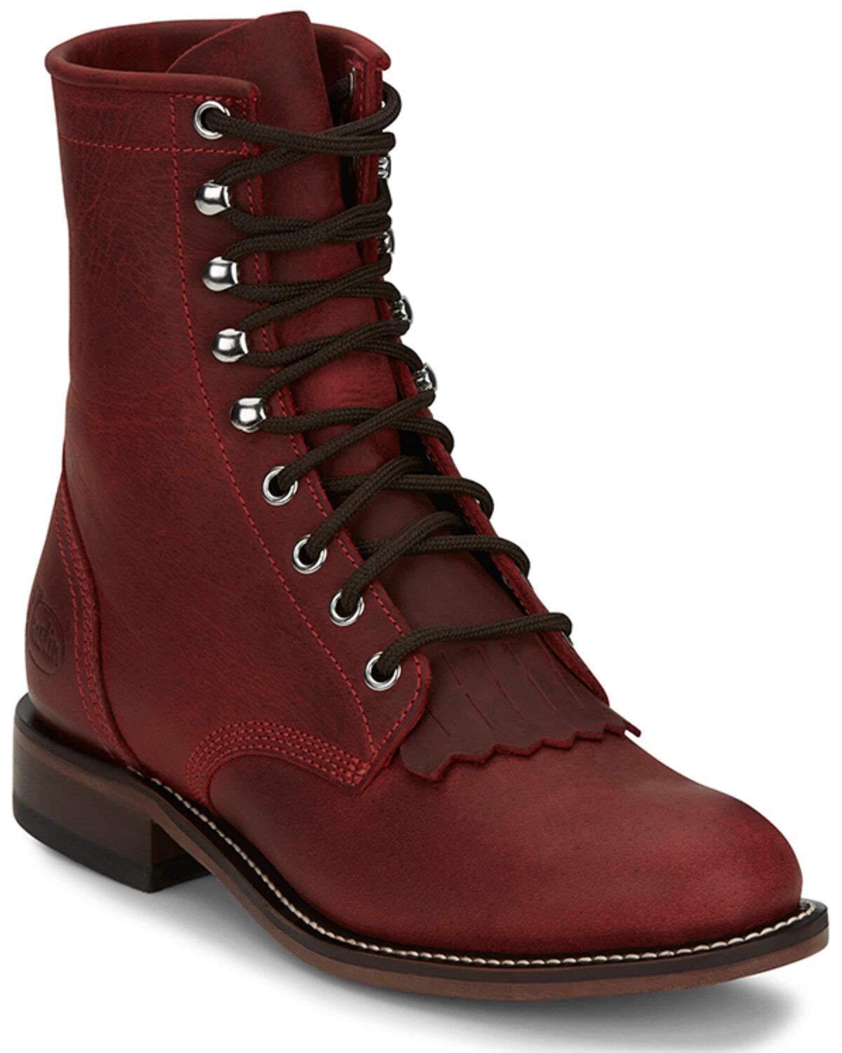 Image #1 - Justin Women's McKean Lace-Up Boots - Round Toe, Red, hi-res