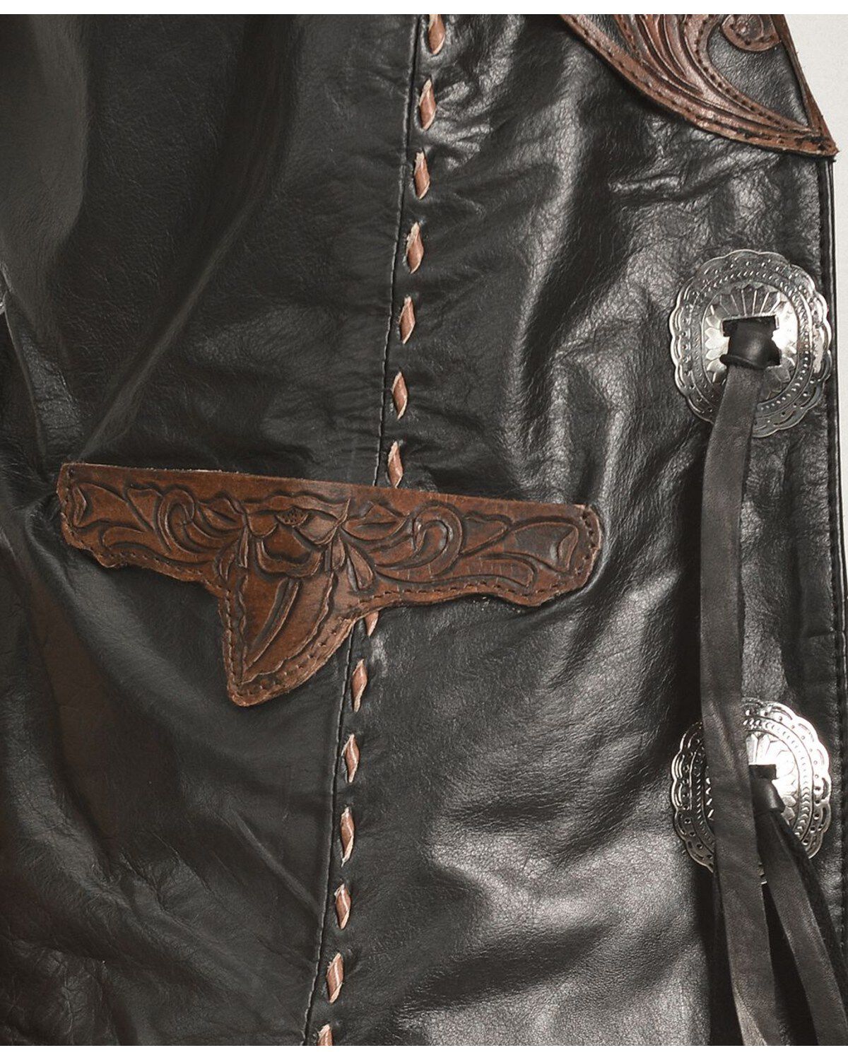 Image #2 - Kobler Floral Tooled Leather Vest, Black, hi-res