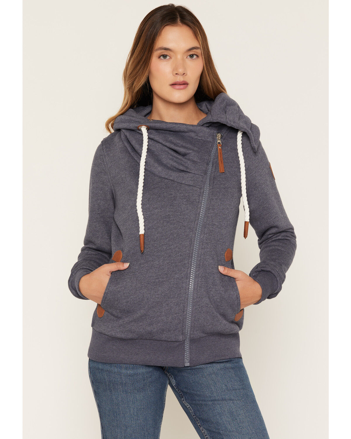 Image #1 - Wanakome Women's Hestia Asymmetrical Full-Zip Sweatshirt, Navy, hi-res