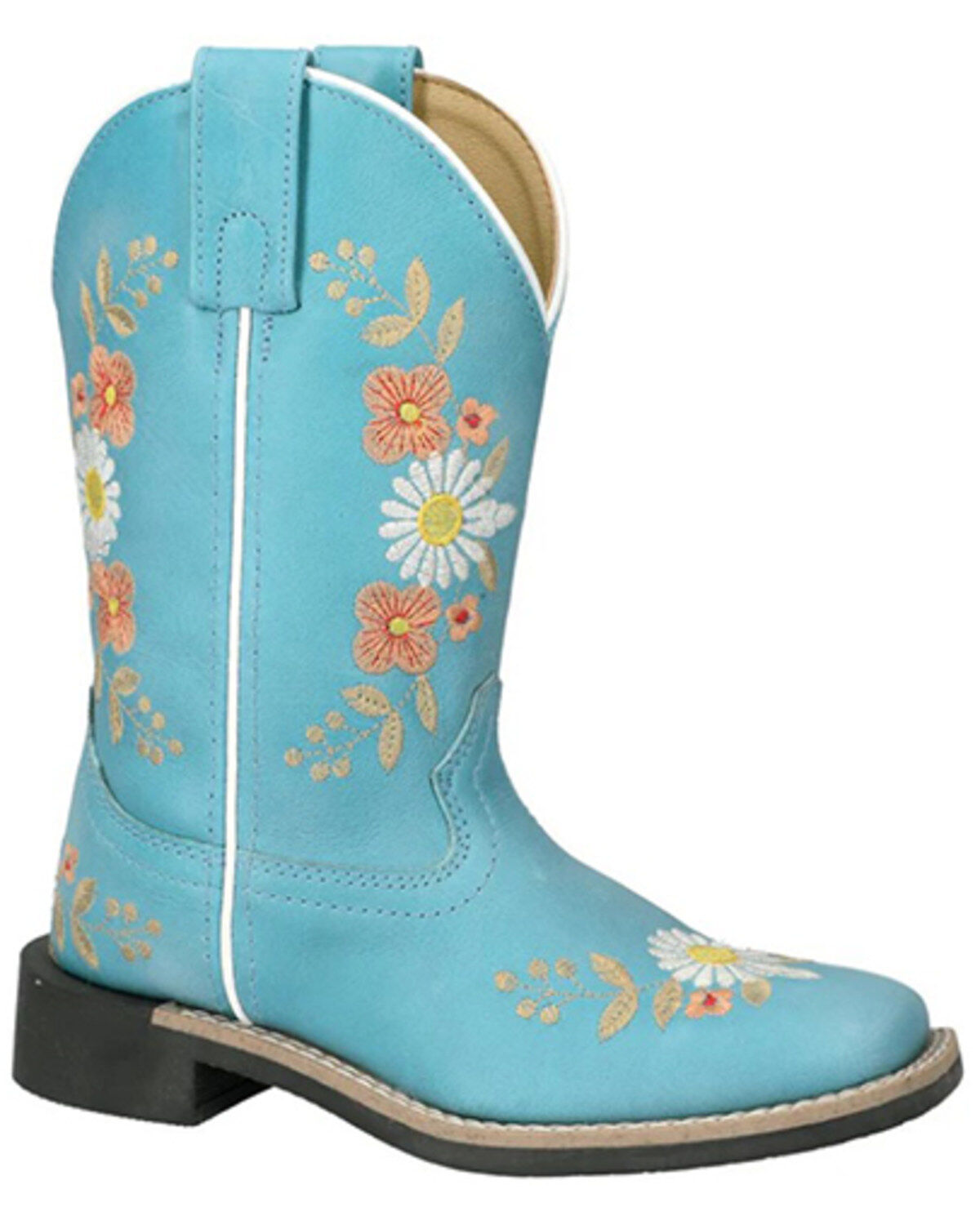 Image #1 - Smoky Mountain Little Girls' Desert Flowers Western Boots - Broad Square Toe, Turquoise, hi-res