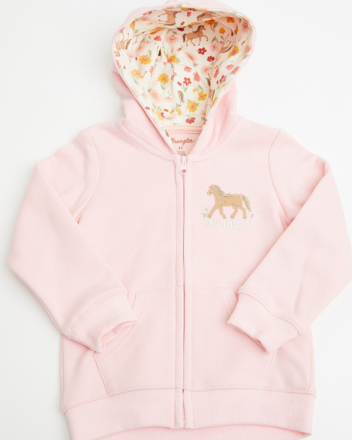 Wrangler Toddler Girls' Horse Logo Zip-Up Hoodie, Pink, hi-res