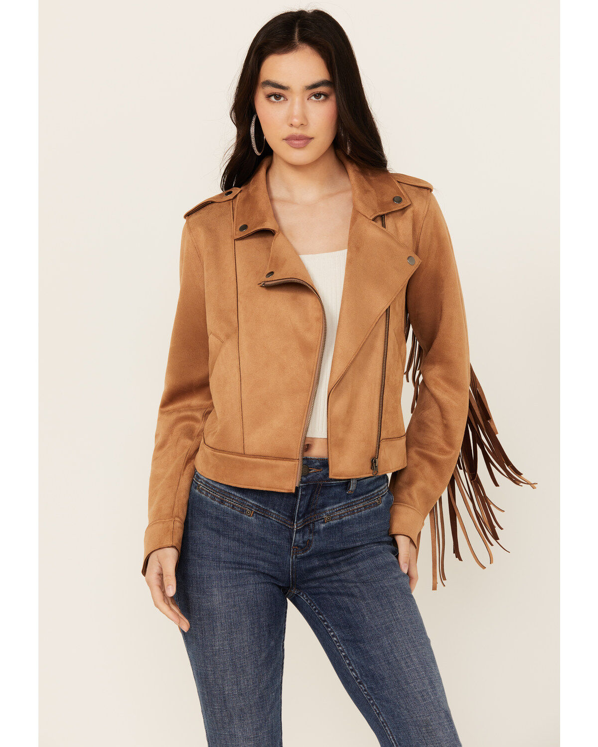 Image #1 - Idyllwind Women's Boxcroft Fringe Moto Jacket, Tan, hi-res