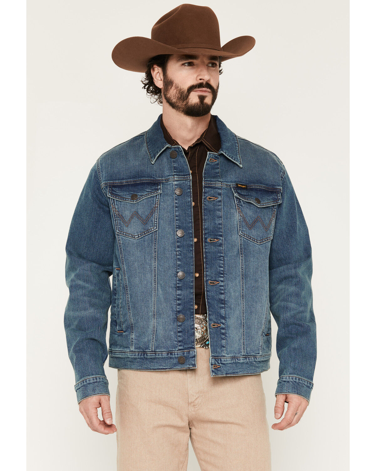 Image #1 - Wrangler Retro Men's Unlined Denim Trucker Jacket, Medium Wash, hi-res