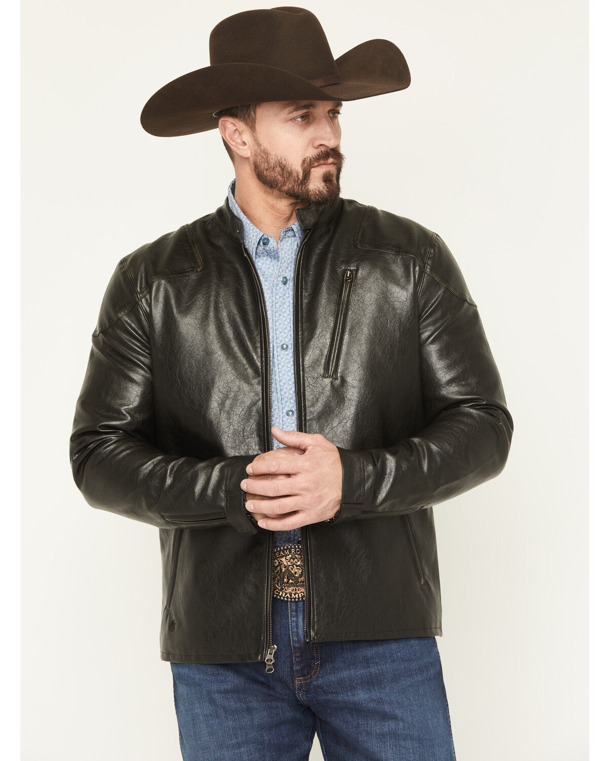 Image #1 - Moonshine Spirit&reg; Men's Faux Leather Moto Jacket, Black, hi-res
