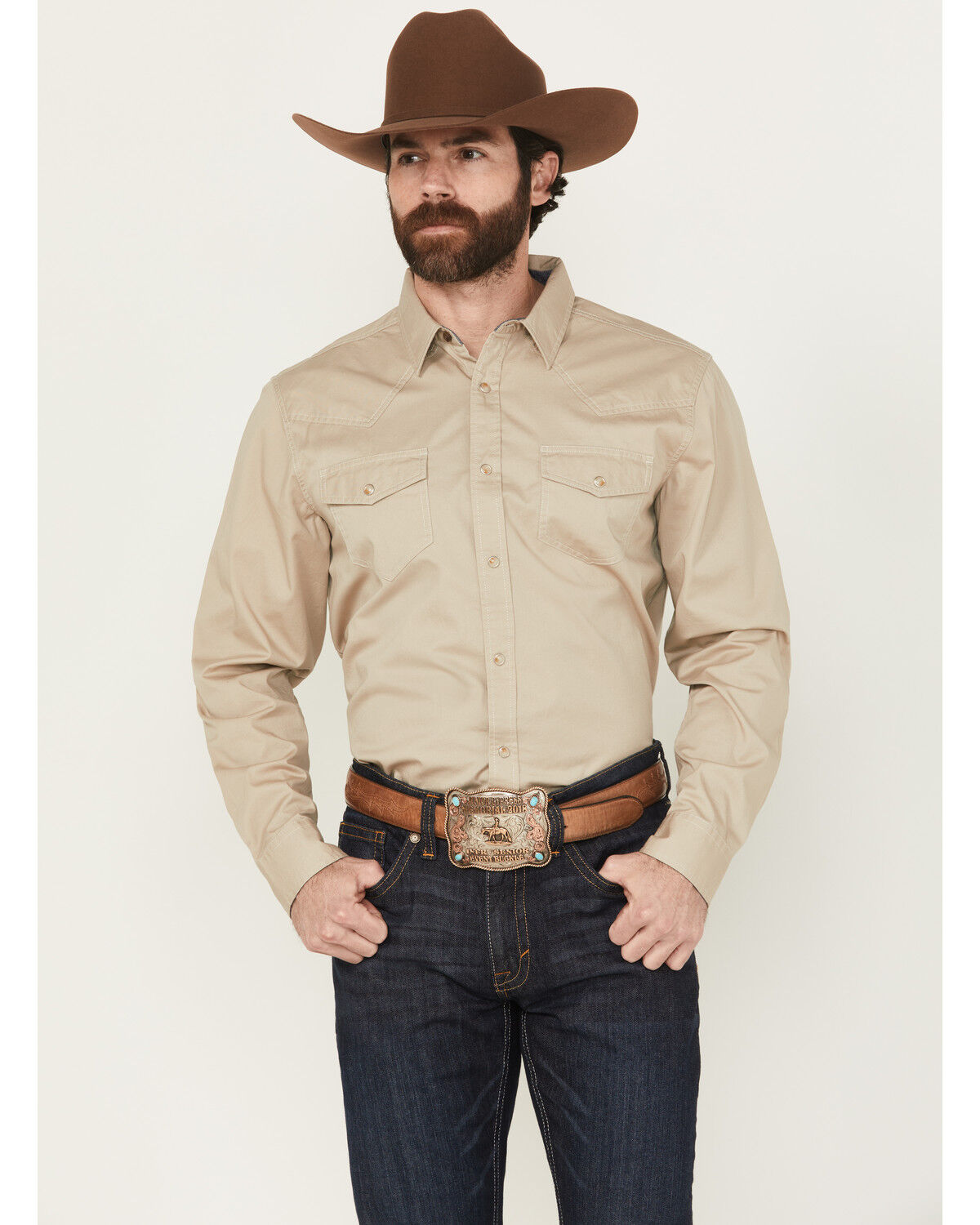 Image #1 - Cody James Men's Threadstone Solid Long Sleeve Snap Western Shirt, Tan, hi-res
