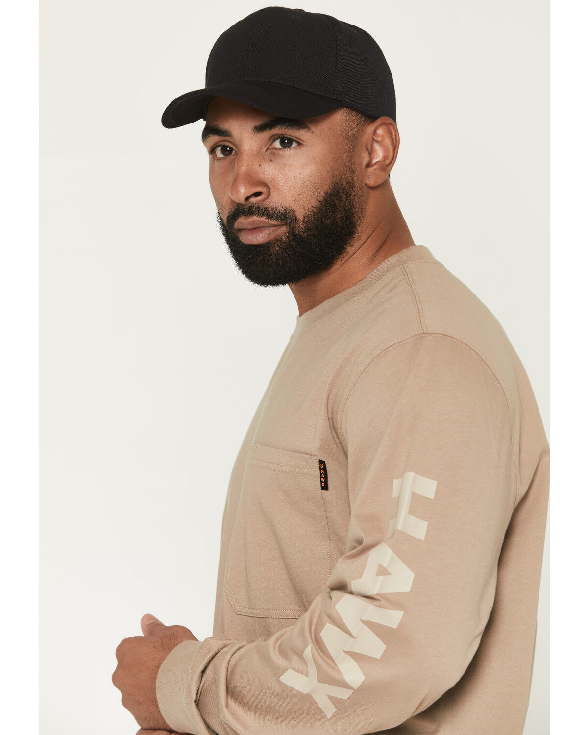 Image #2 - Hawx Men's Solid Graphic Logo Long Sleeve Work T-Shirt, Tan, hi-res